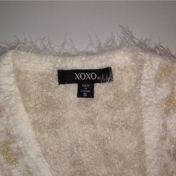 XOXO Adorable Fuzzy White & Gold Cheetah Print Cardigan 💛🤍😍 - Picture 7 of 9